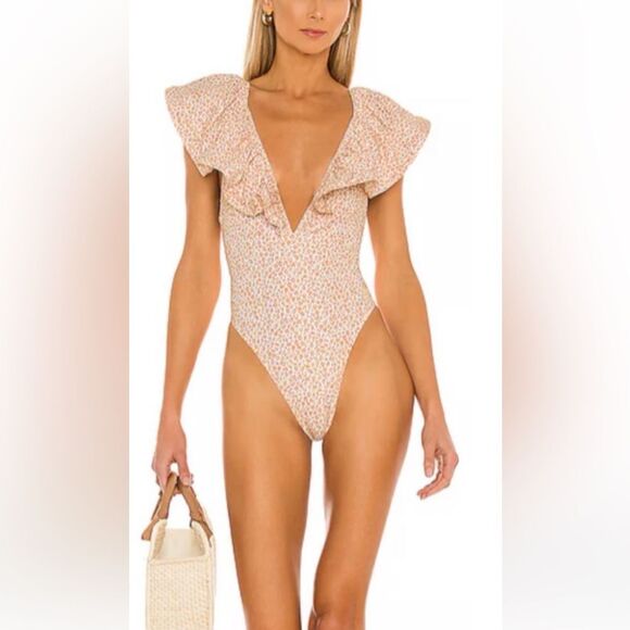 Tularosa Giamina One Piece in Orange Leopard Print Size Medium - Picture 1 of 7